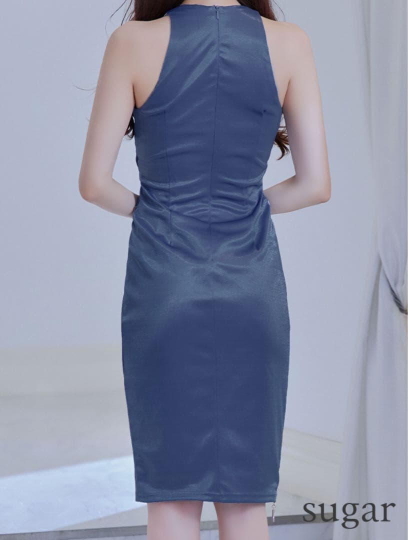 Veautt ブルー カットアウトデザイン タイトドレス XS