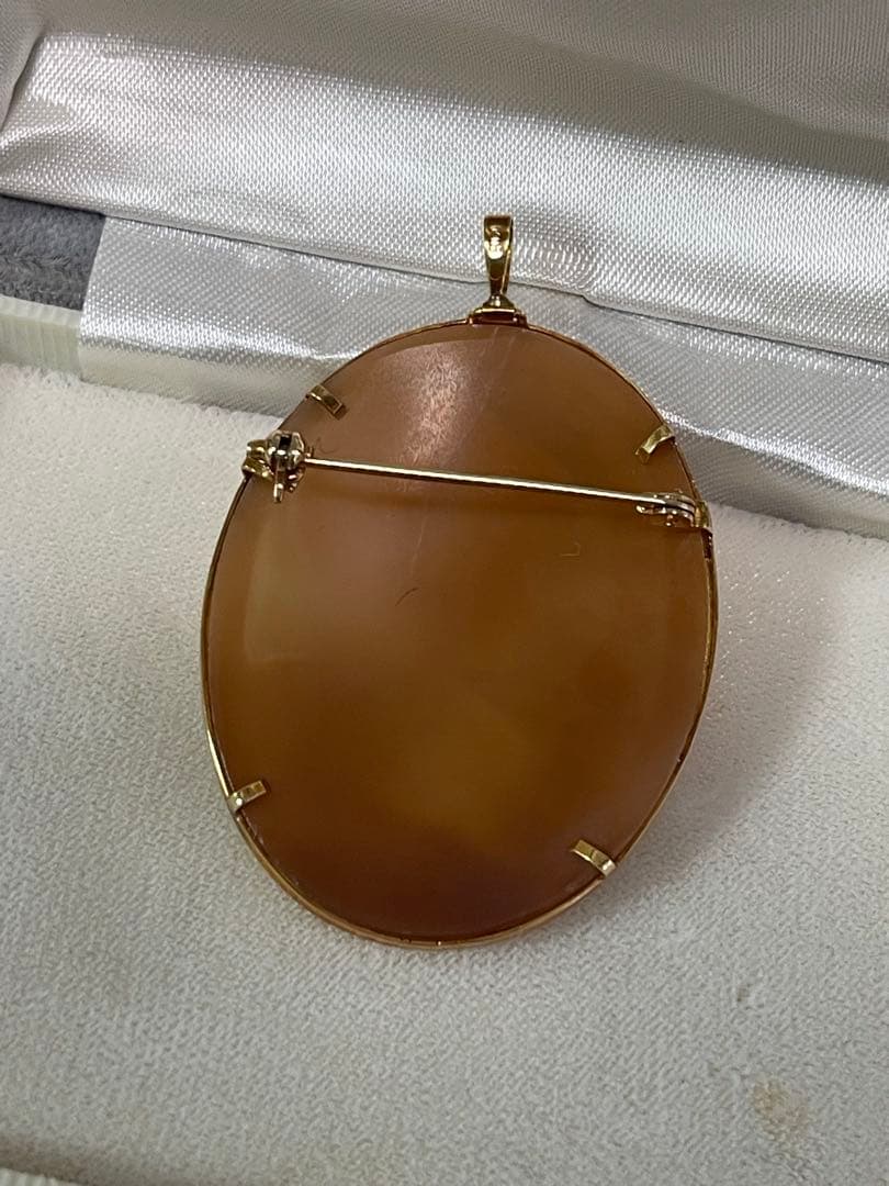 シェルカメオ18kブローチ、ペンダント2way