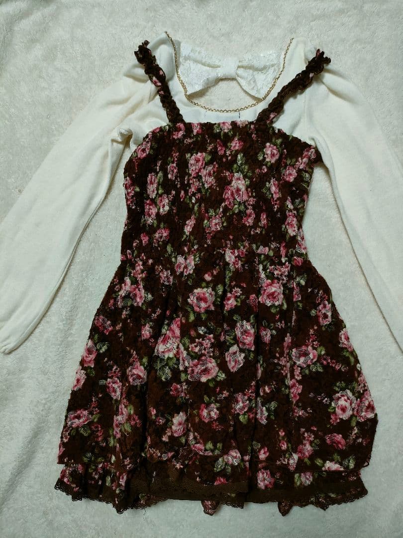 レア★　リズリサ　秋冬　レース　キャミワンピース　リボン　レースアップ