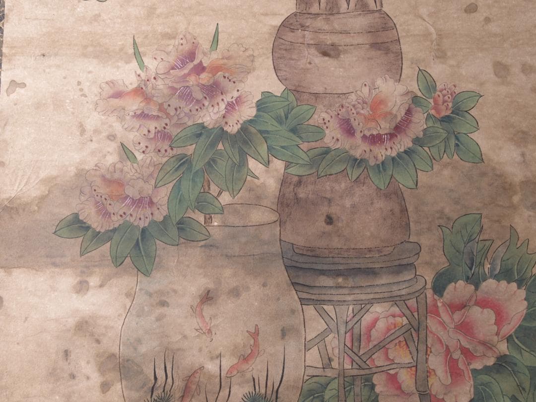 古民家整理品 中国五代作家 巨然作 掛け軸 肉筆水彩絵 AK538A14-3