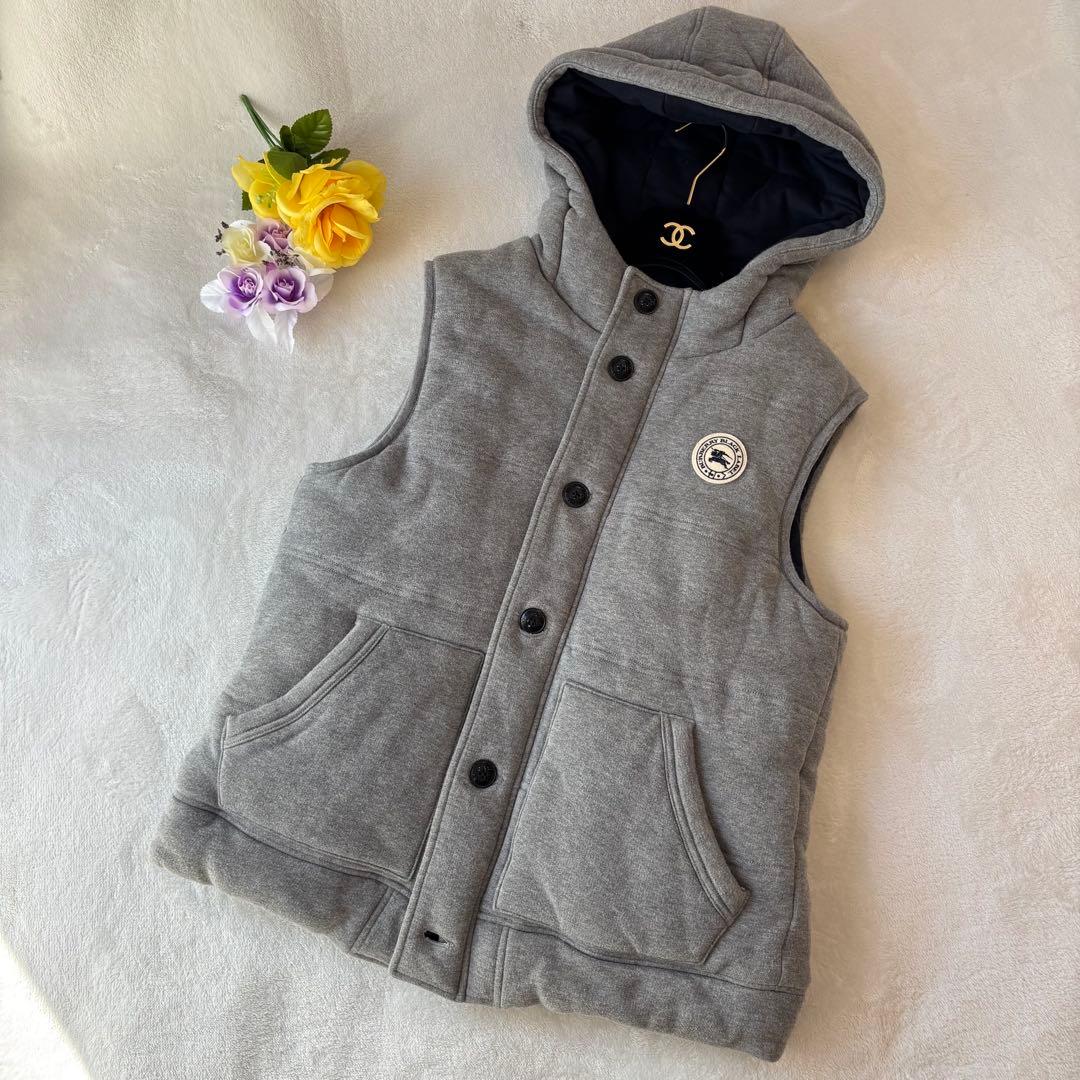 専用✨ バーバリー 中綿 ベスト フード付 L ワッペン コットン グレー