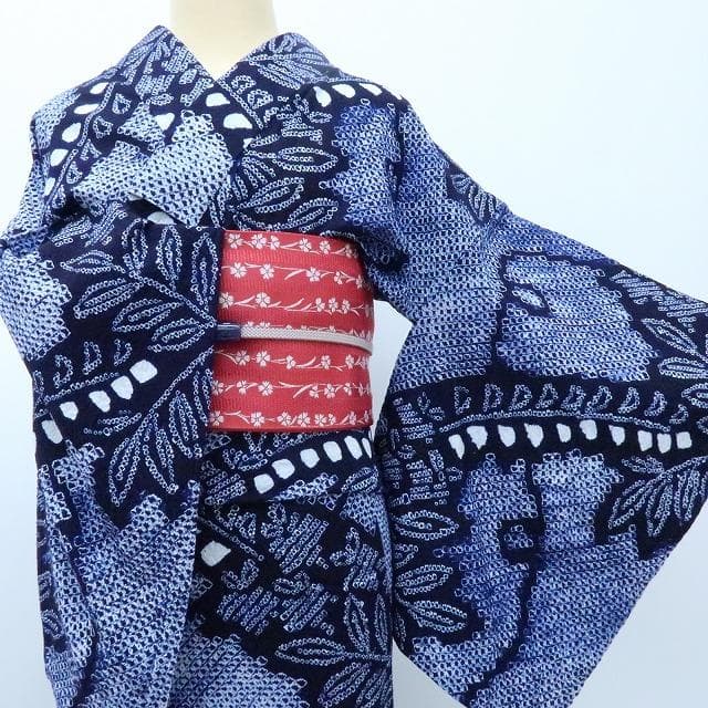 Y3387◇美品 有松鳴海絞り 綿 背・胸当て付 手縫い 高級浴衣 洗える夏