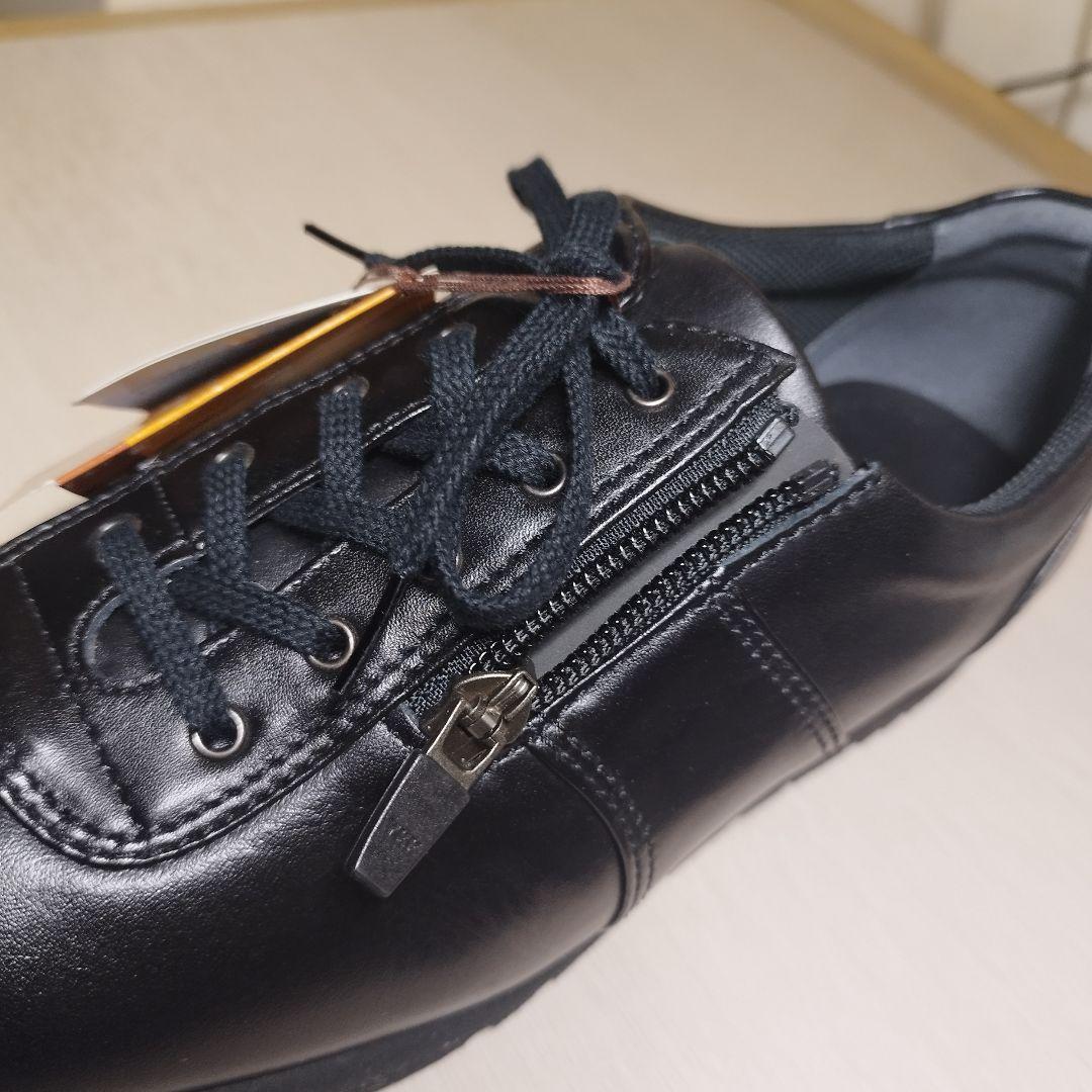 新品】アシックス ペダラ 革スニーカー はっ水 ファスナー付 黒 24cm