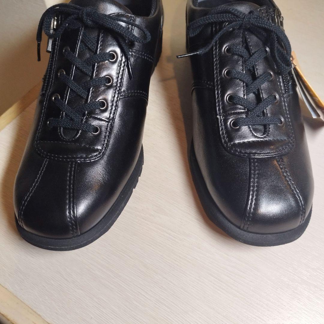 新品】アシックス ペダラ 革スニーカー はっ水 ファスナー付 黒 24cm