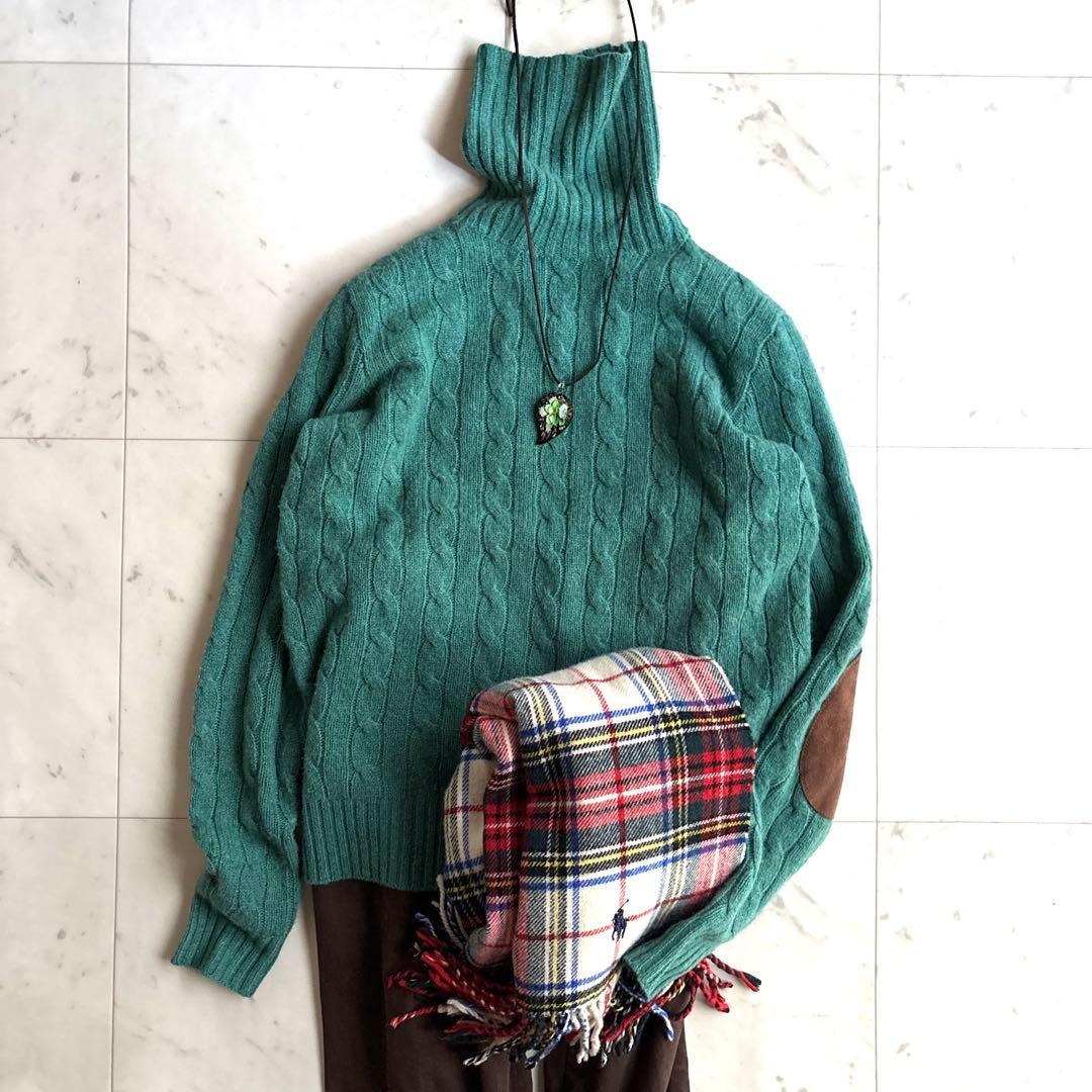 美品 ポロラルフローレン エルボーパッチタートルネックケーブルニット