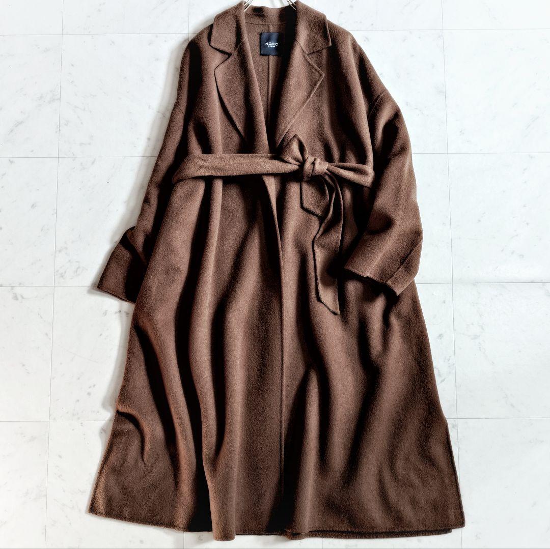 美品✨ ノーク N.O.R.C ウールリバーコート ブラウン ガウン 前開き