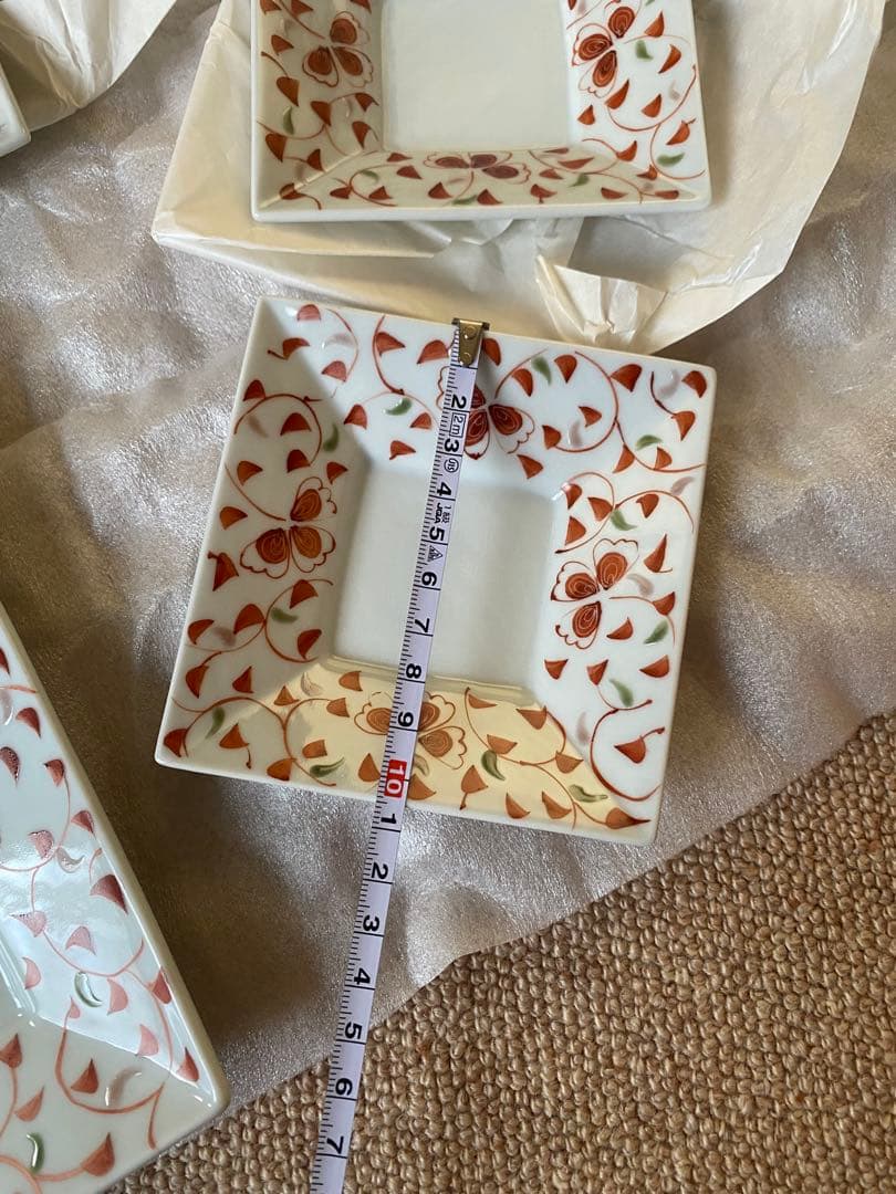 九谷焼　色絵遊窯　素敵な角皿　4枚