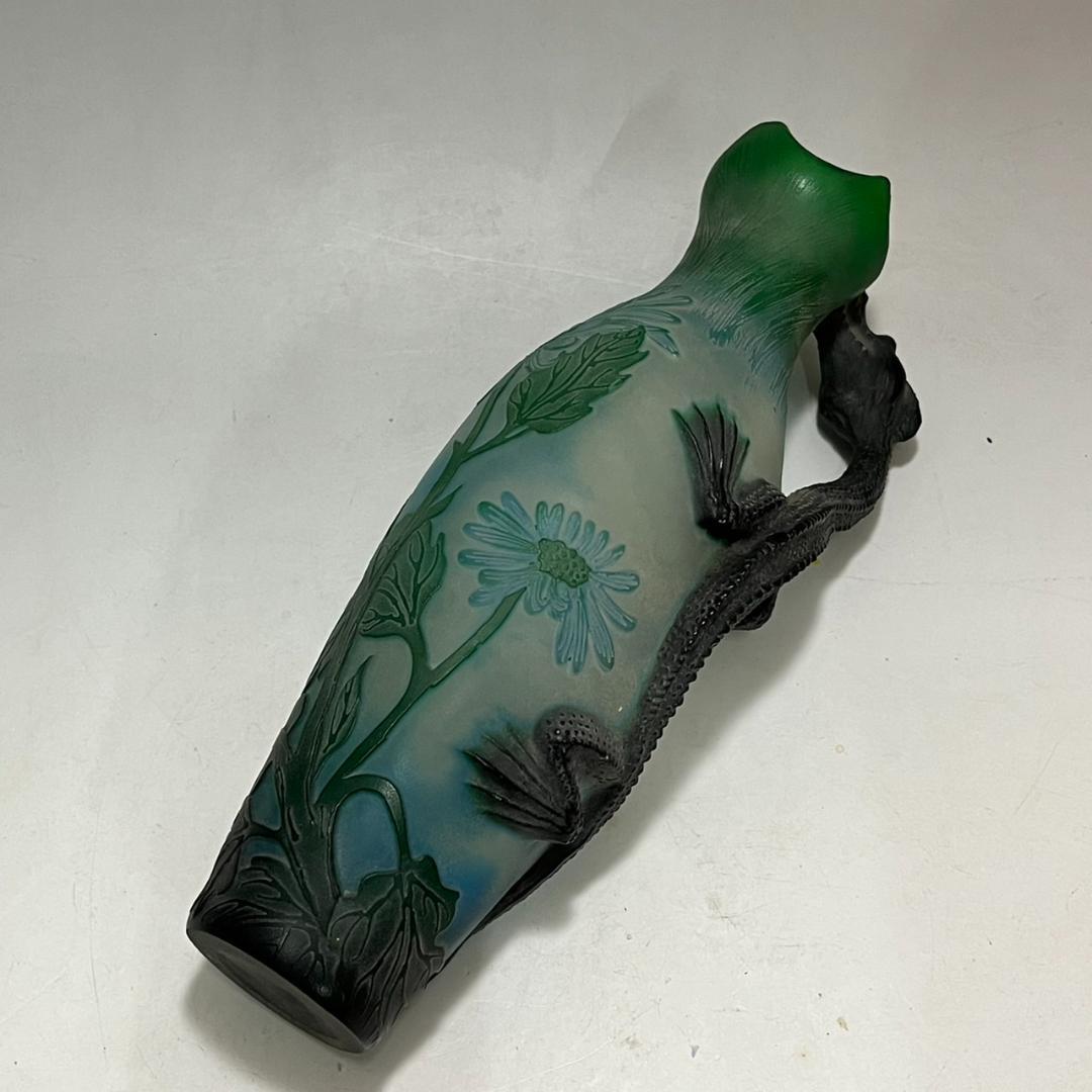 エミール　ガレ風　花瓶　被せガラス　蜥蜴紋　　 高さ30ｃｍ