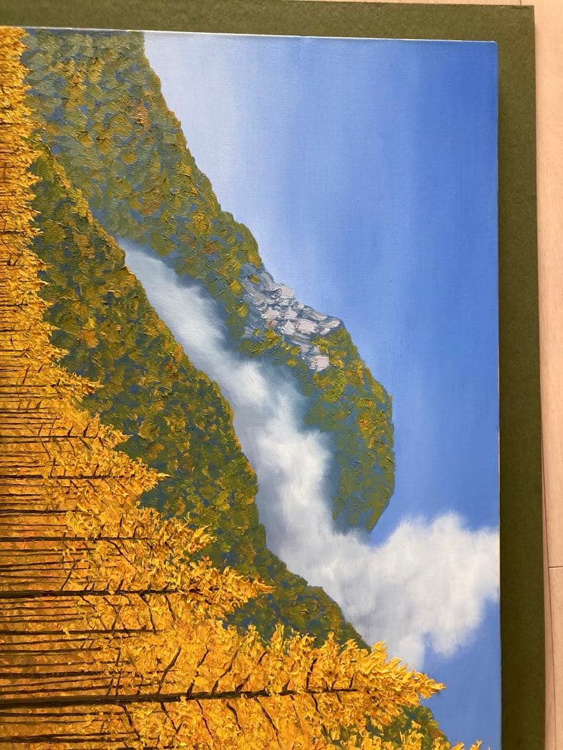 絵画 塚田國次 秋のカラ松林と梓川