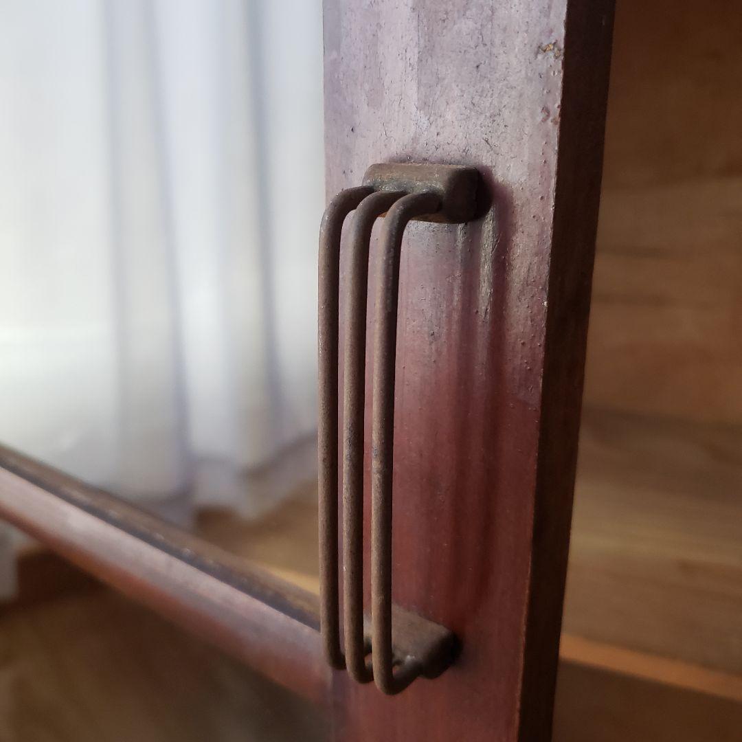 古い木製　ゆらゆらガラス　本棚　食器棚　収納棚　水屋箪笥　古家具