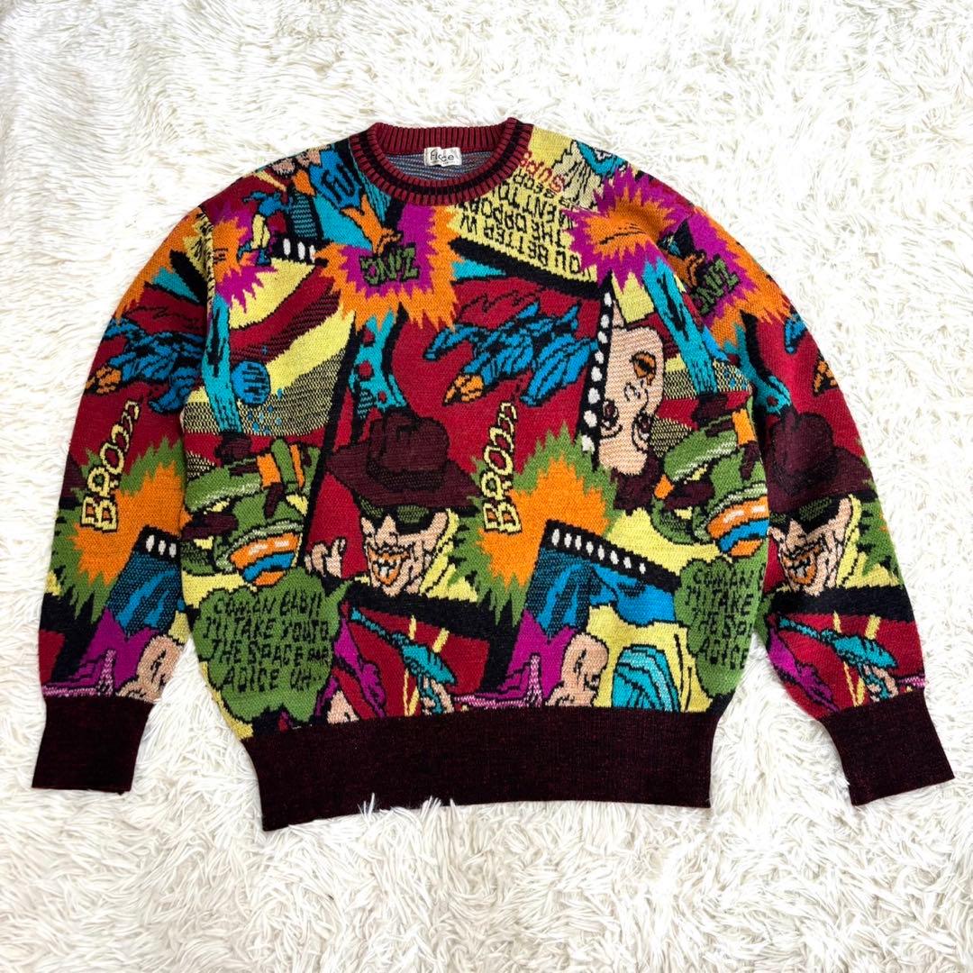 希少】最高のアメコミ柄 90's FICCE フィッチェ ニット セーター