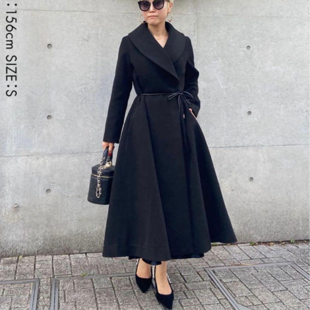 【JENNE】エレガントカラー　フレアコート　ブラック　黒　L