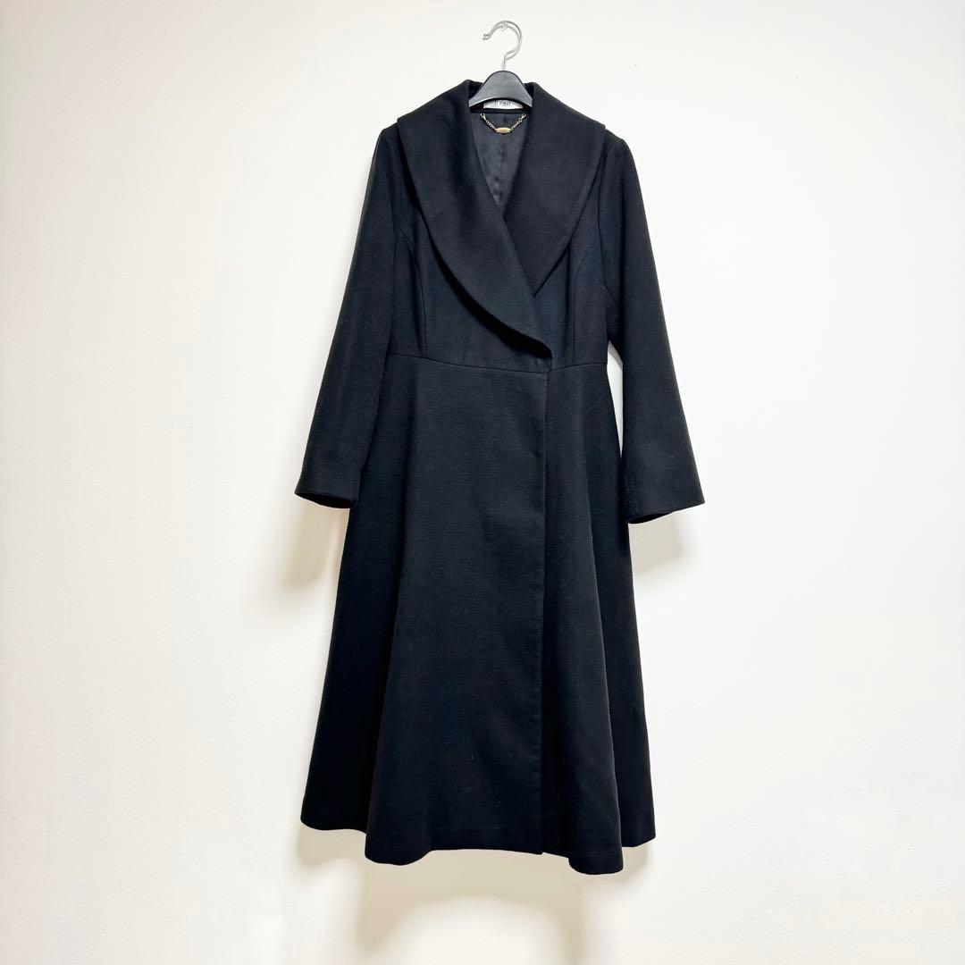 【JENNE】エレガントカラー　フレアコート　ブラック　黒　L