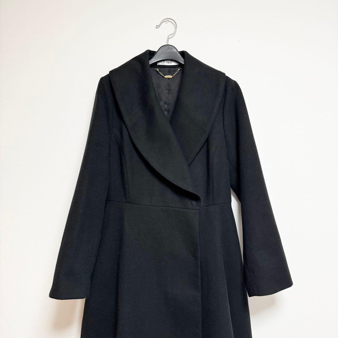 【JENNE】エレガントカラー　フレアコート　ブラック　黒　L