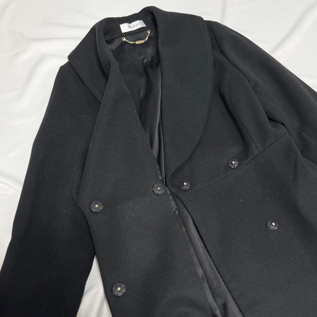 【JENNE】エレガントカラー　フレアコート　ブラック　黒　L