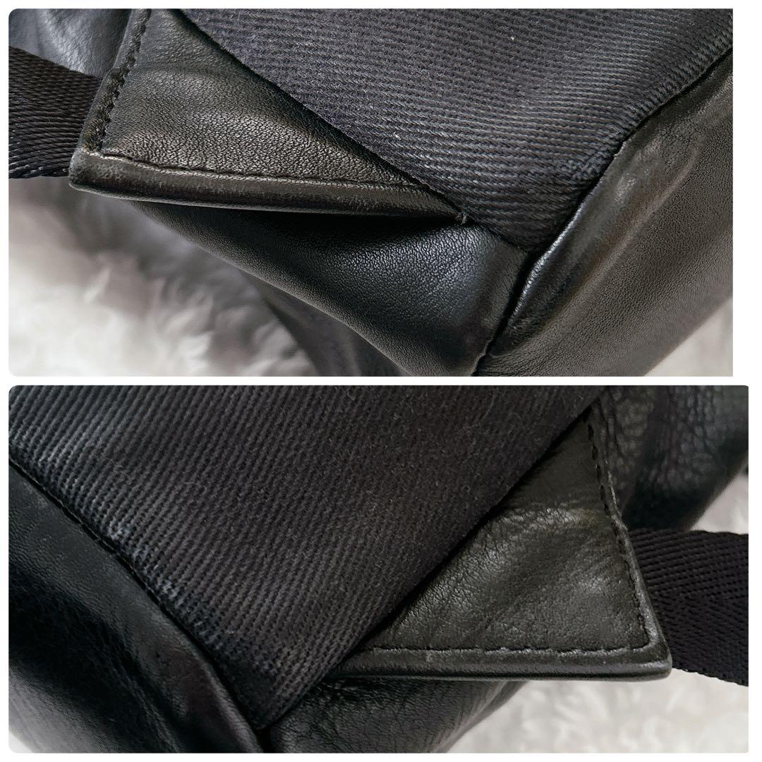 良品✨DIESEL ディーゼル レザー 本革 キャンバス リュック V字ジップ