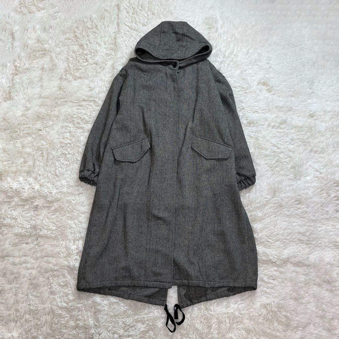mizuiroind 24FW フード付きワイドコート ヘリンボーン M51