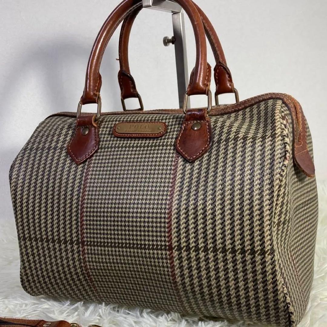 良品】ポロラルフローレン PVC レザーミニボストンバッグ ブラウン