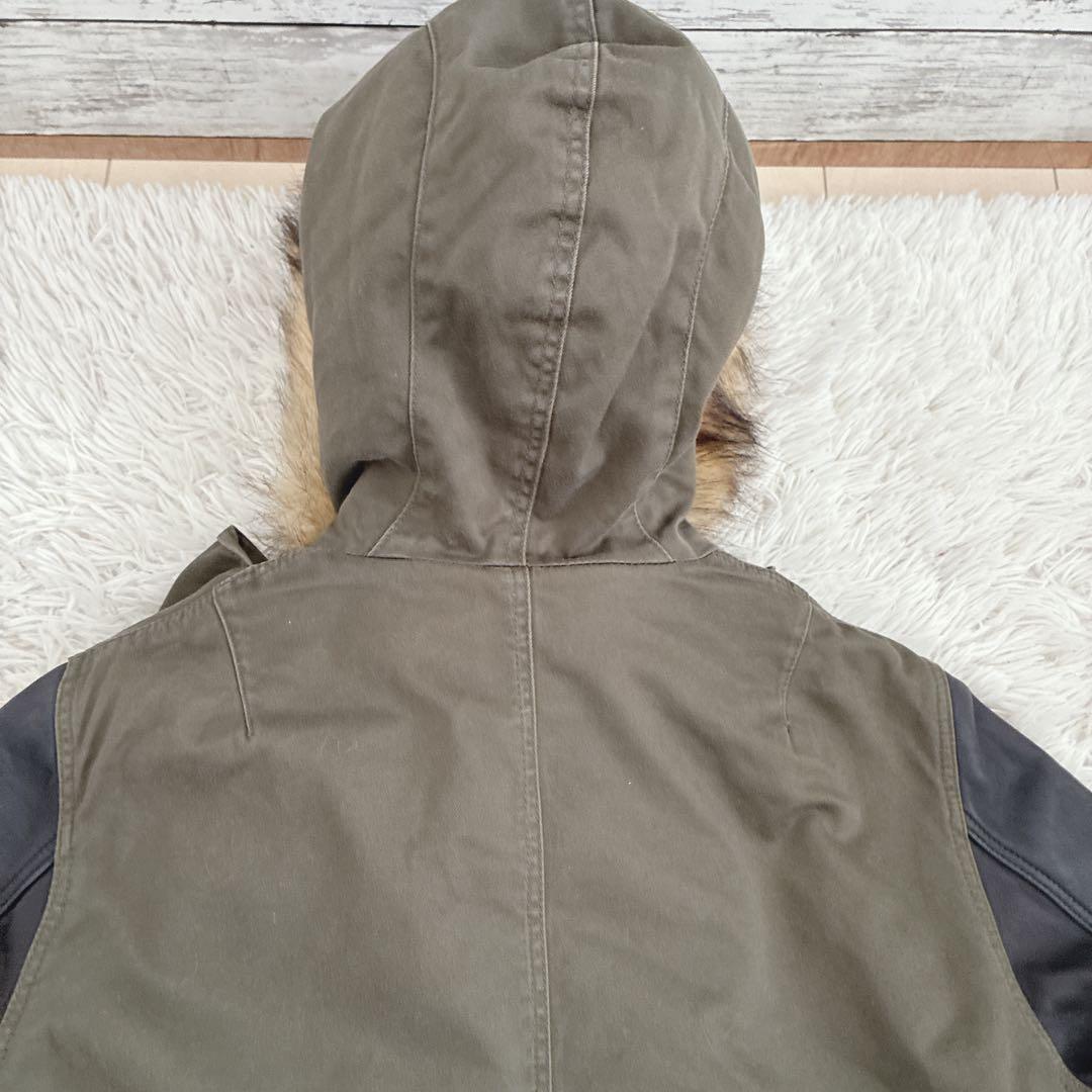 VIRGO モッズコート 変形デザイン ファー カウレザー 切替 カーキ 3