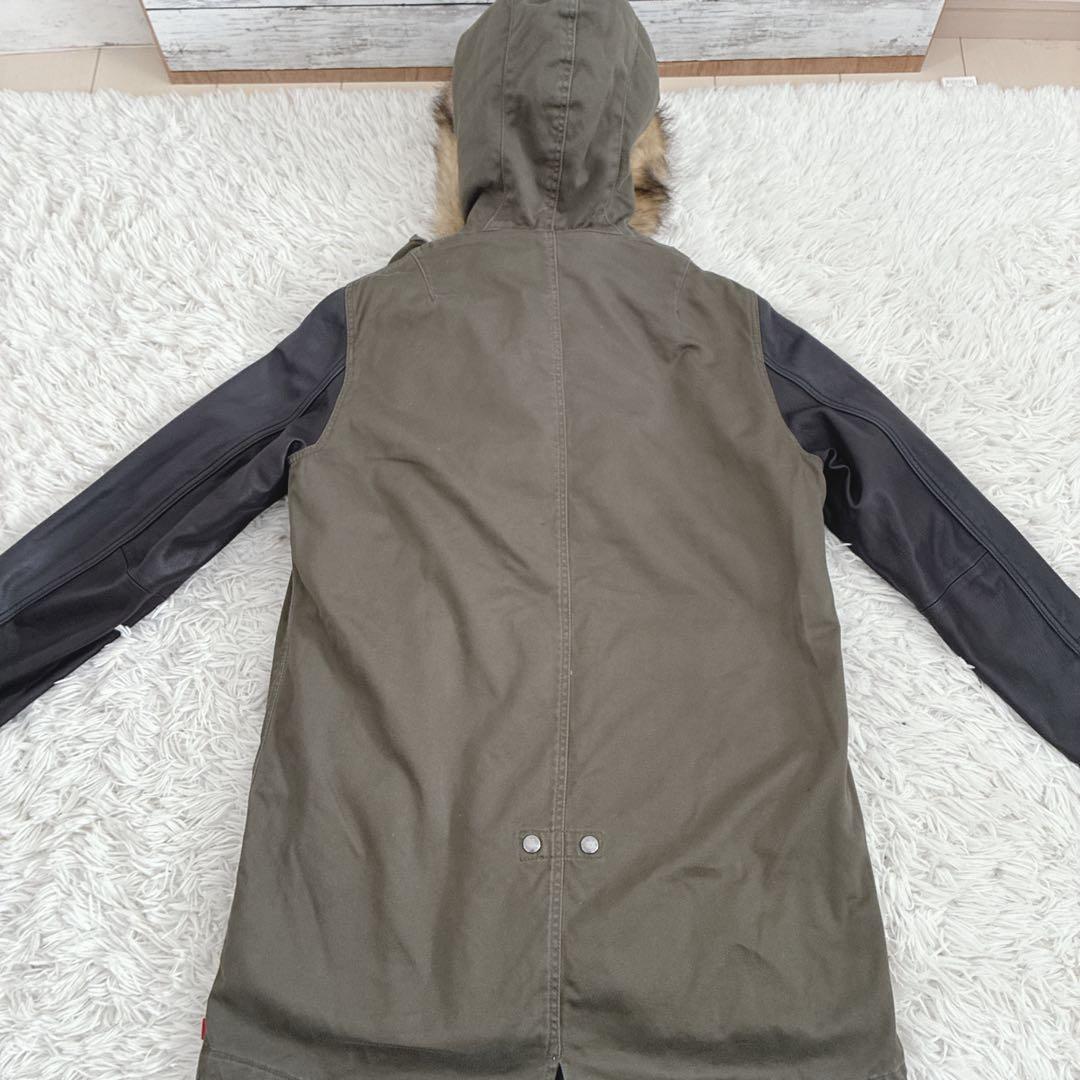 VIRGO モッズコート 変形デザイン ファー カウレザー 切替 カーキ 3