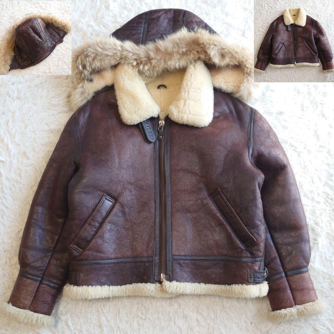 B-3 ムートン ミリタリー フライトジャケット フード付き L相当 - メルカリ