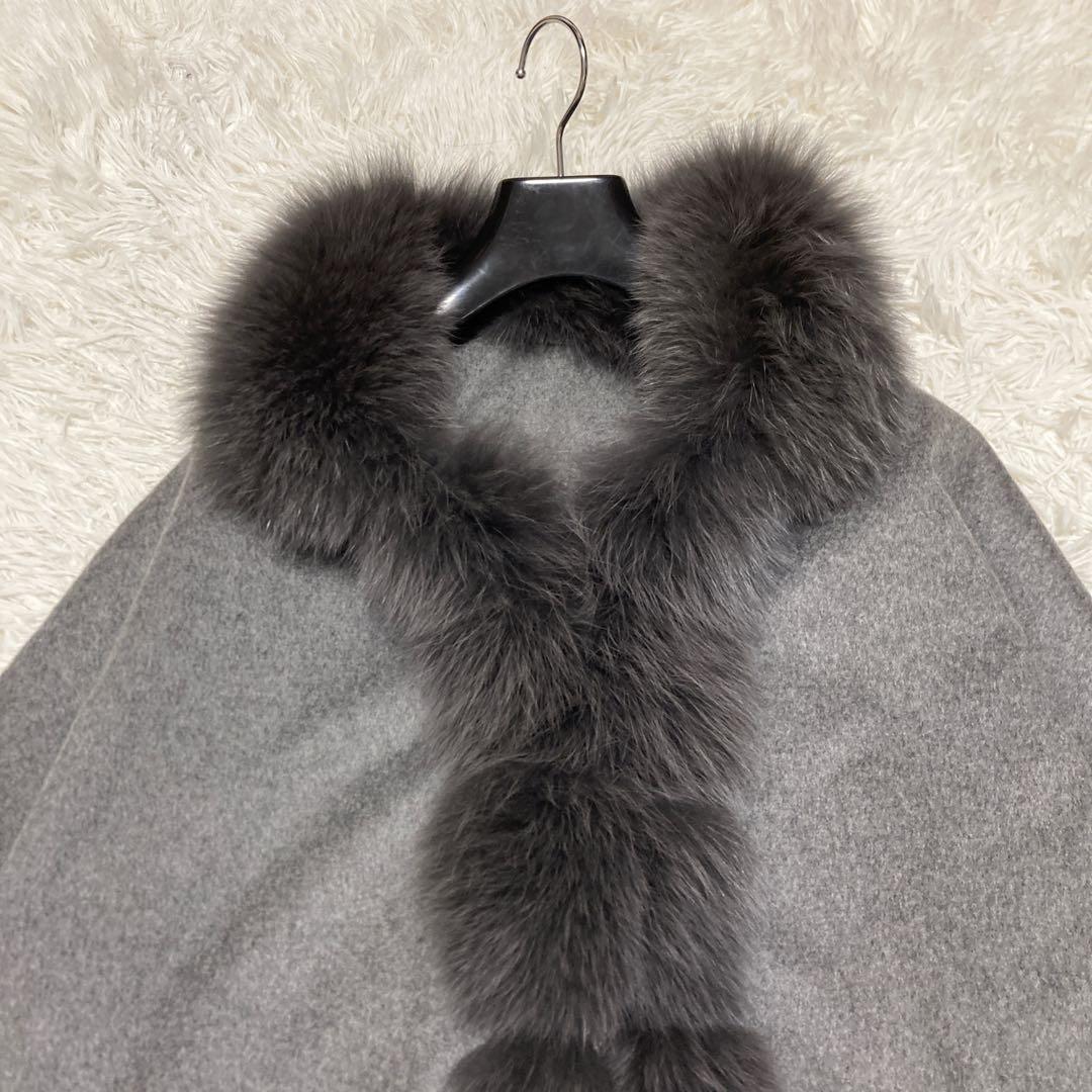 極美品サガファー ケープコート ポンチョ カシミヤ100% ブルー