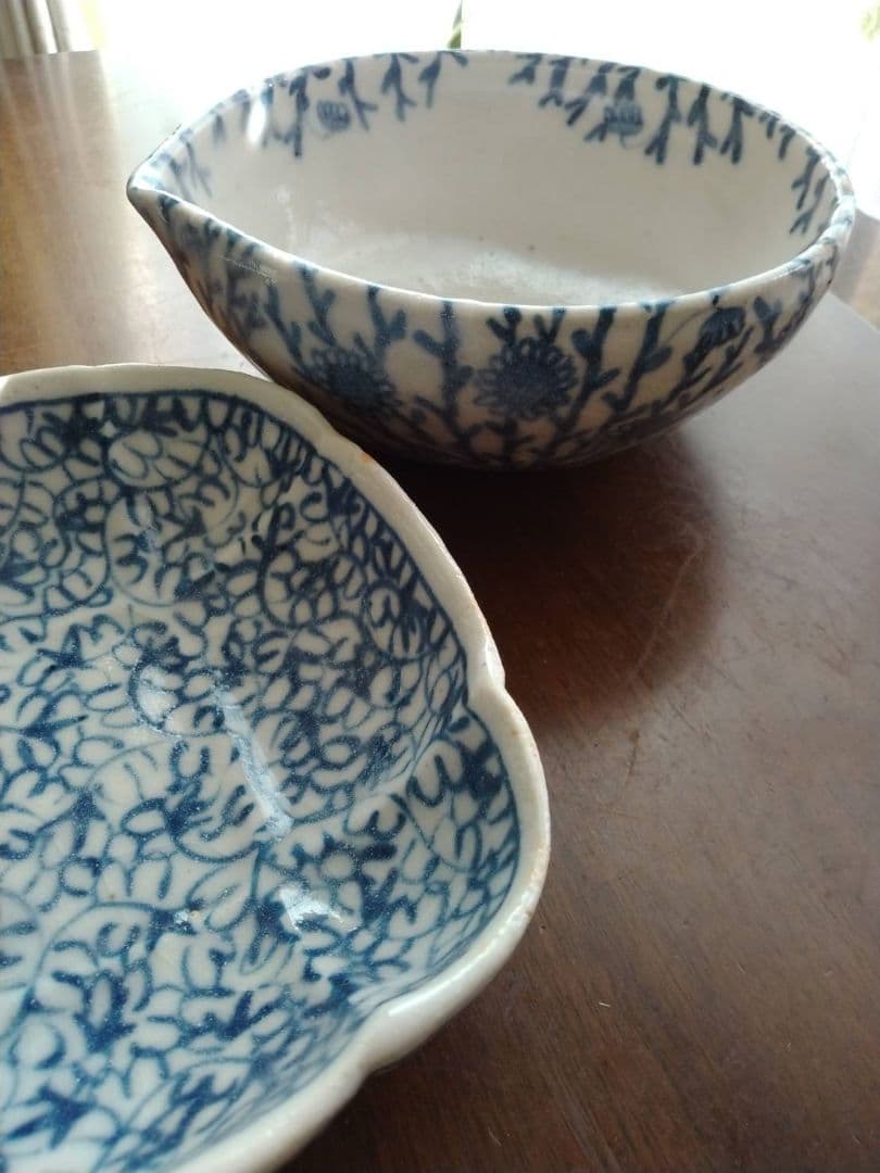 美濃焼 ☆藤井敬之（ひろ窯）作 志野染付 片口盛鉢と志野染付 四方盛鉢