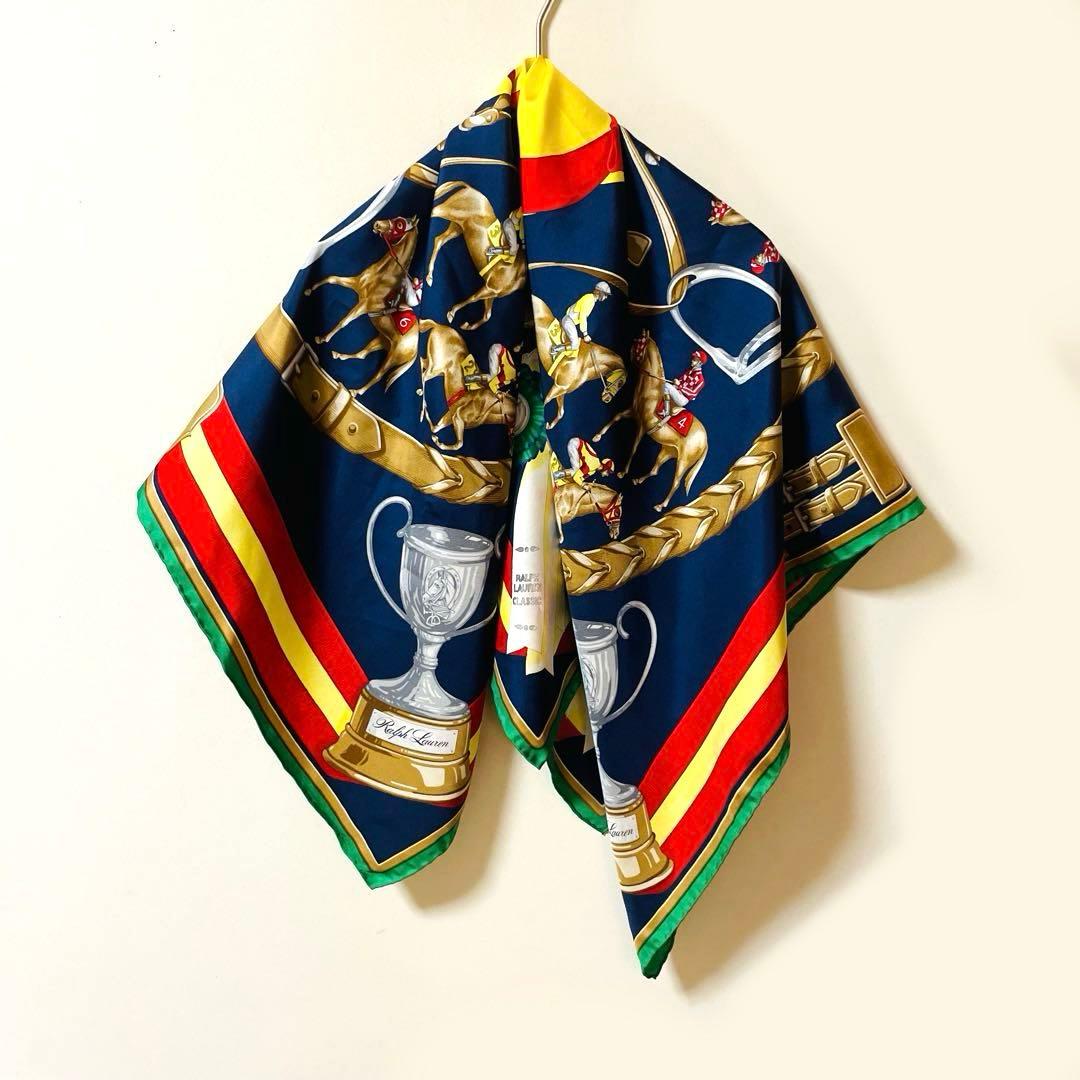 極美品✨ ラルフローレンスカーフ ストール シルク100% ホース柄 紫