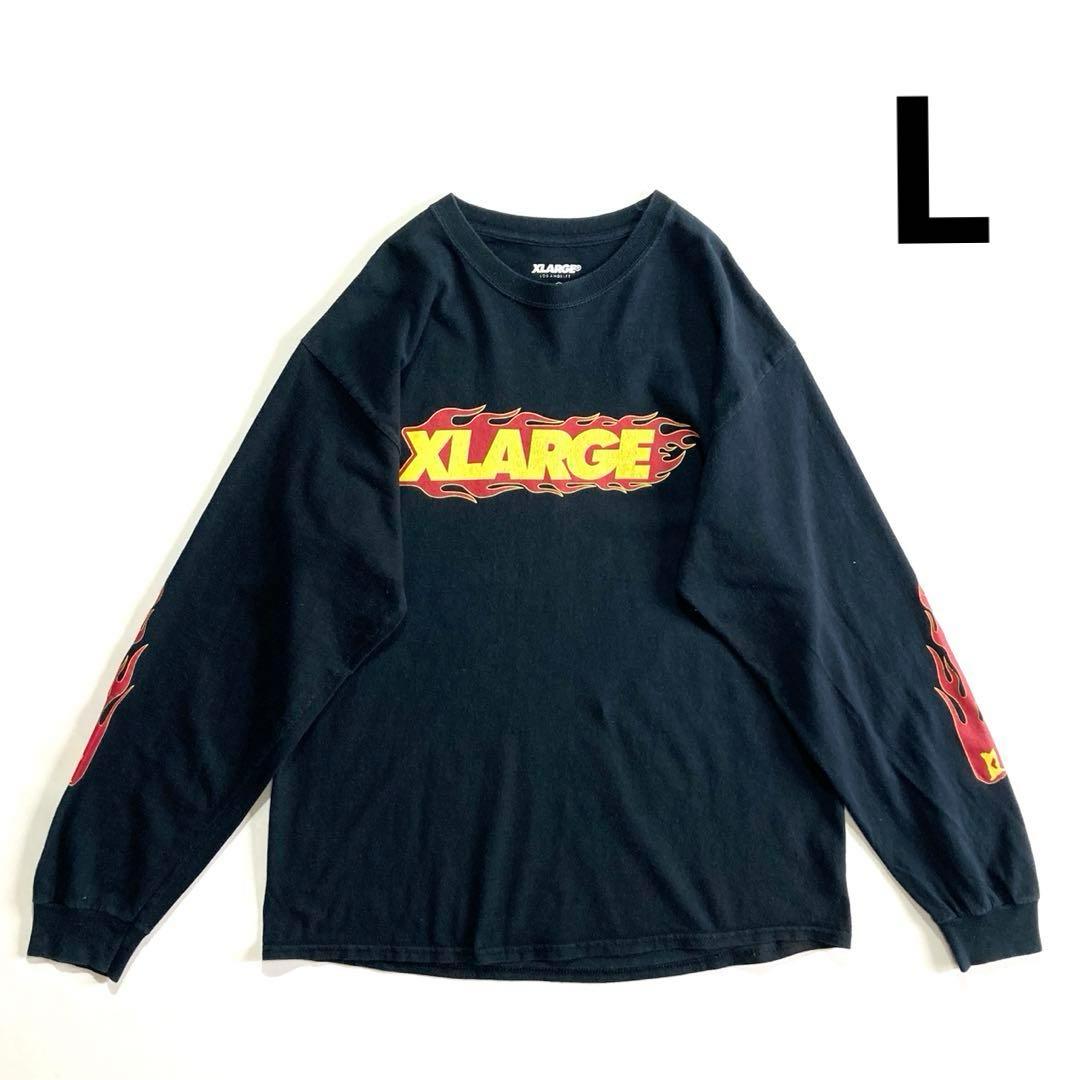 XLARGE ファイヤーパターン ロゴ ロンT L 黒 赤 黄色 炎 - メルカリ