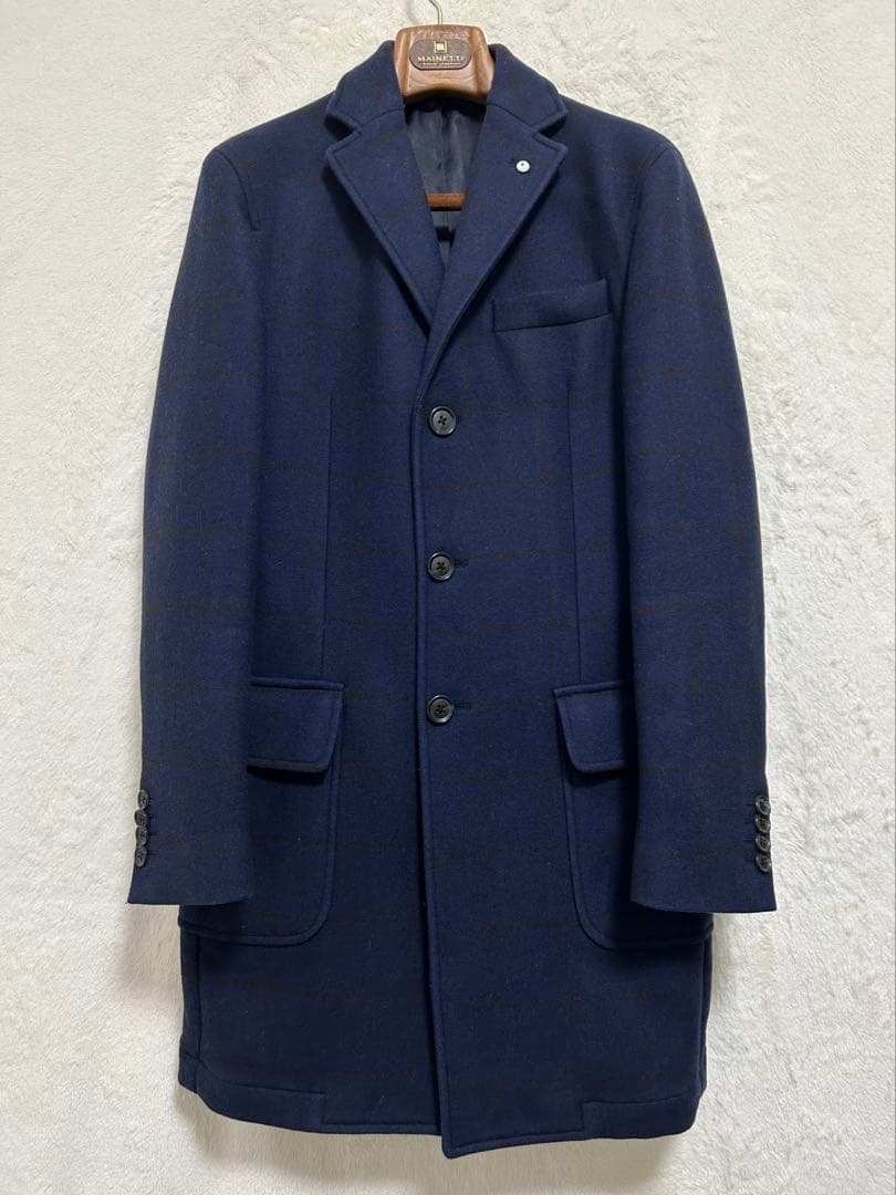 【美品】L.B.M.1911 メンズ チェスターコート 48 L ブルー×茶