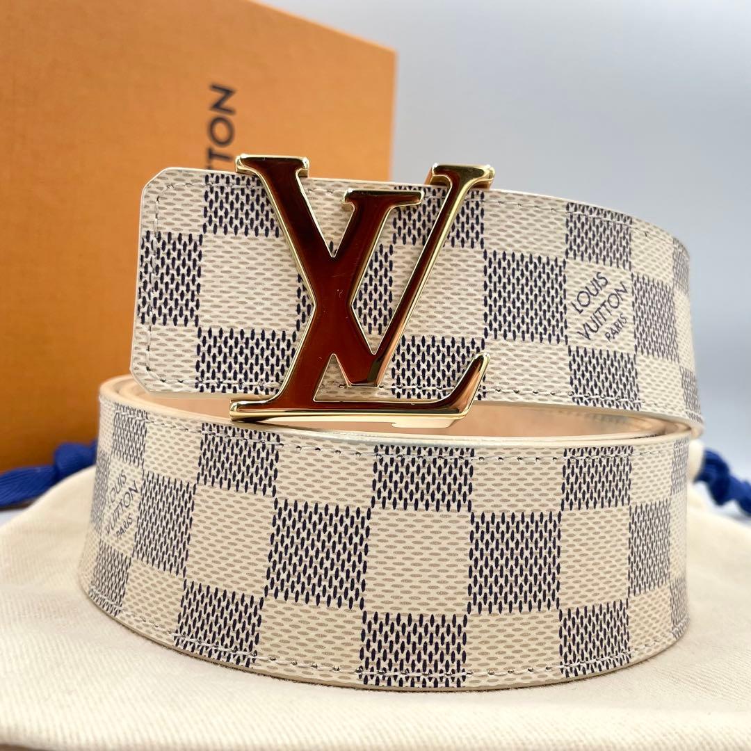 美品★ルイヴィトン　サンチュール　ダミエアズール　LVイニシャル　レザーベルト