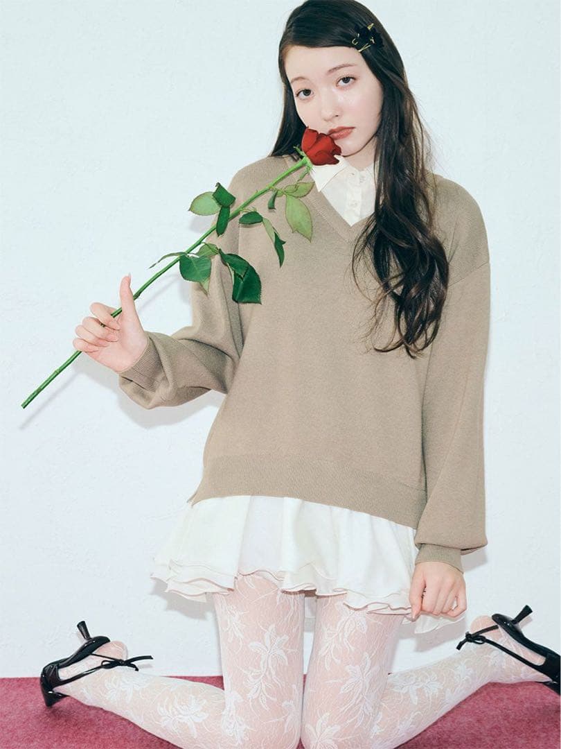 Lily brown リリーブラウン シャツドッキングフリルミニワンピース