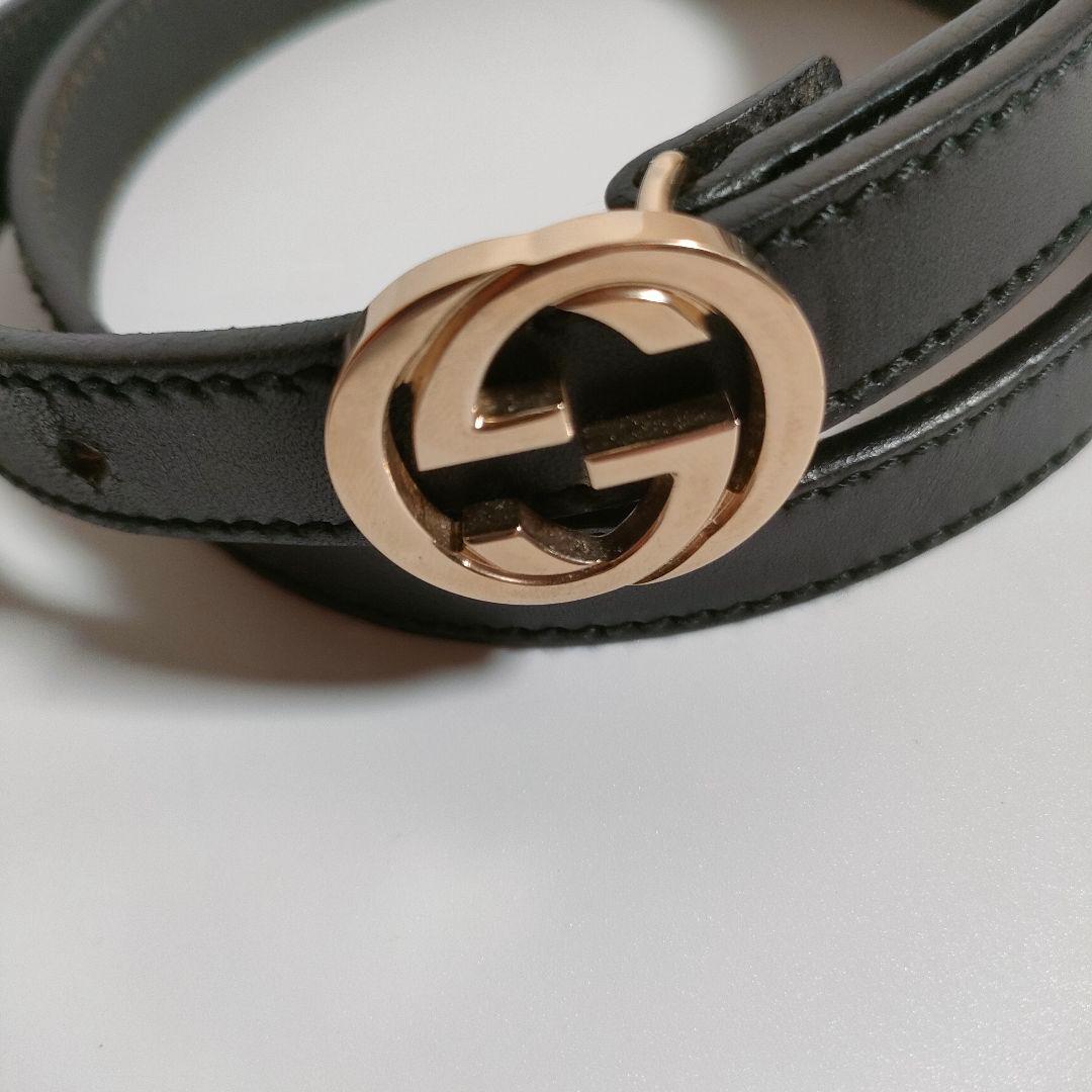 GUCCI インターロッキングG レザーベルト ブラック ゴールド金具