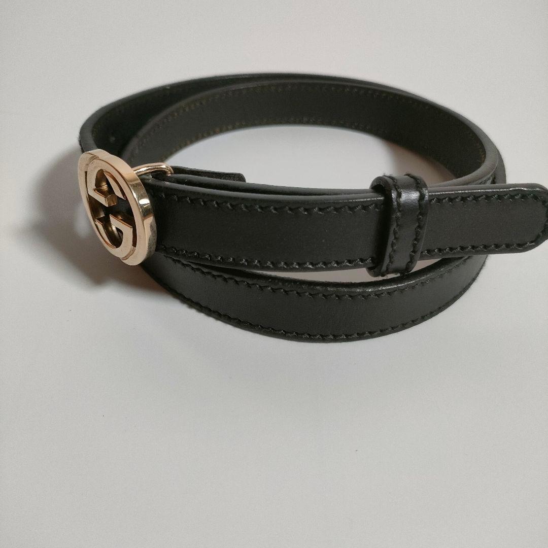GUCCI インターロッキングG レザーベルト ブラック ゴールド金具