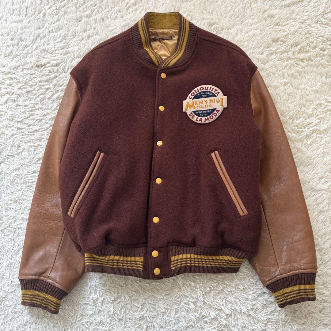 MEN'S BIGI 80年代 好配色 アーチロゴ 牛革 袖レザー スタジャン