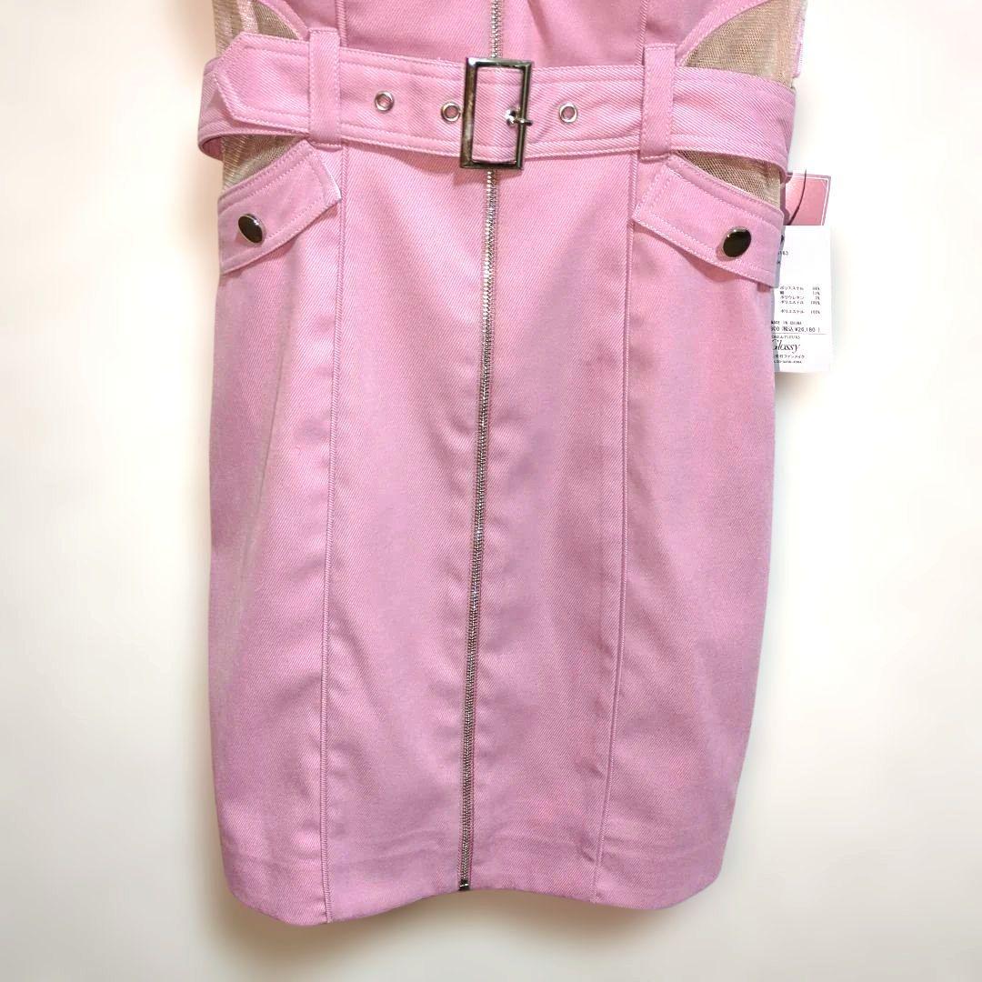 Glossyキャバドレス【新品未使用】ピンクノースリーブミニワンピース S