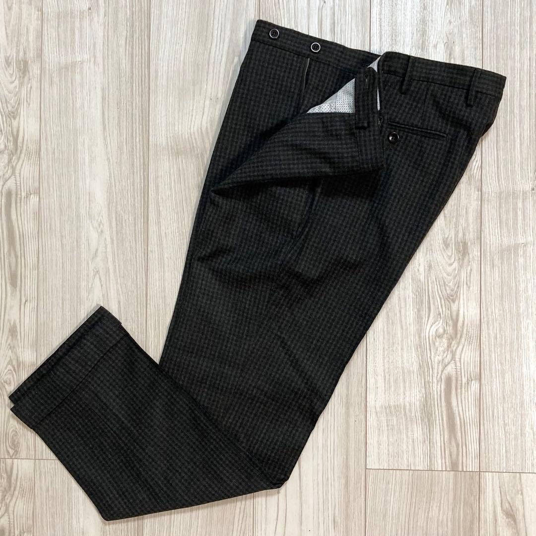 INCOTEX インコテックス スラックス ウール グレー チェック 48 美品