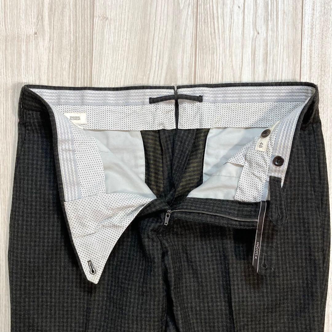 INCOTEX インコテックス スラックス ウール グレー チェック 48 美品
