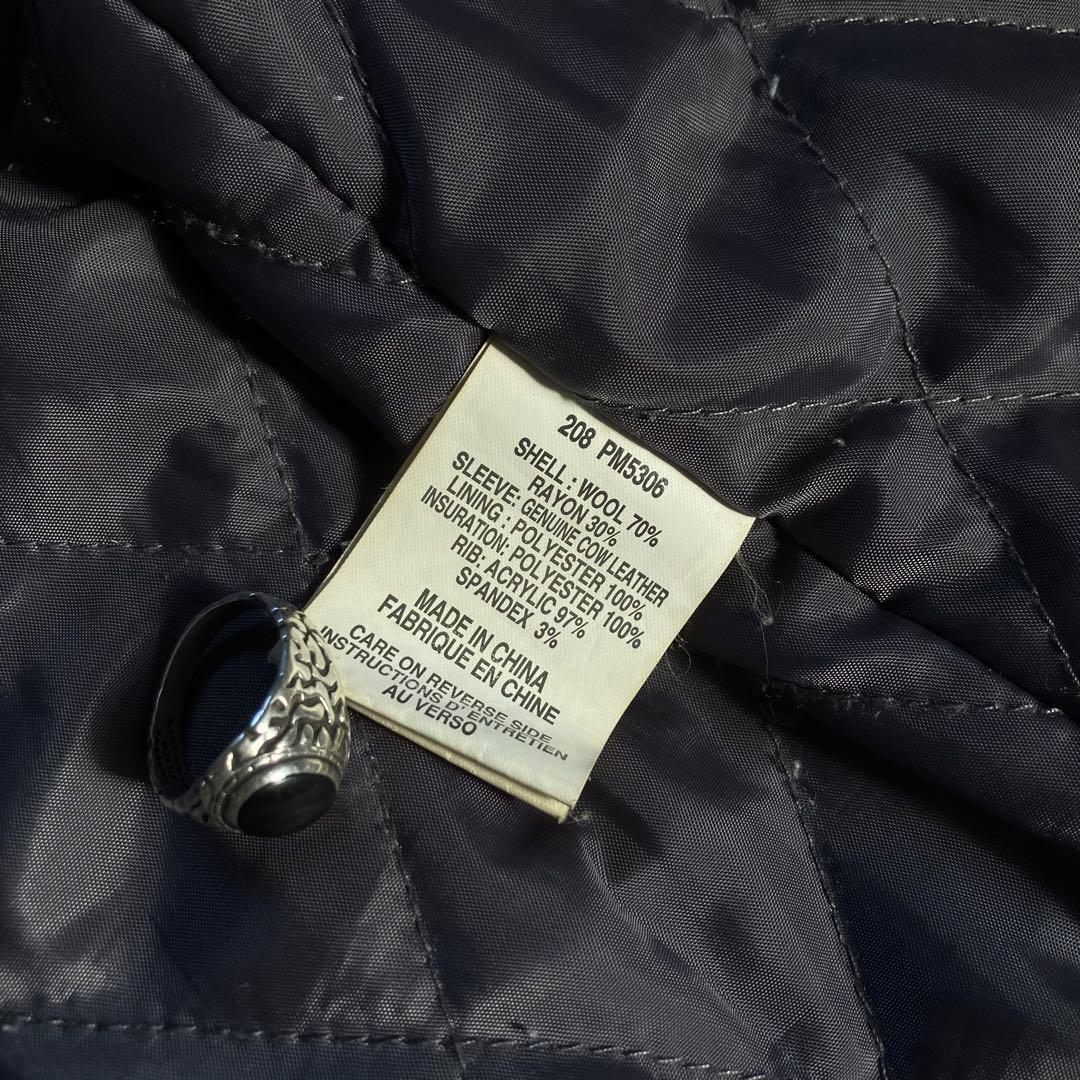 名作 Columbia スタジャン レザー ウール 切り替え 中綿キルティング