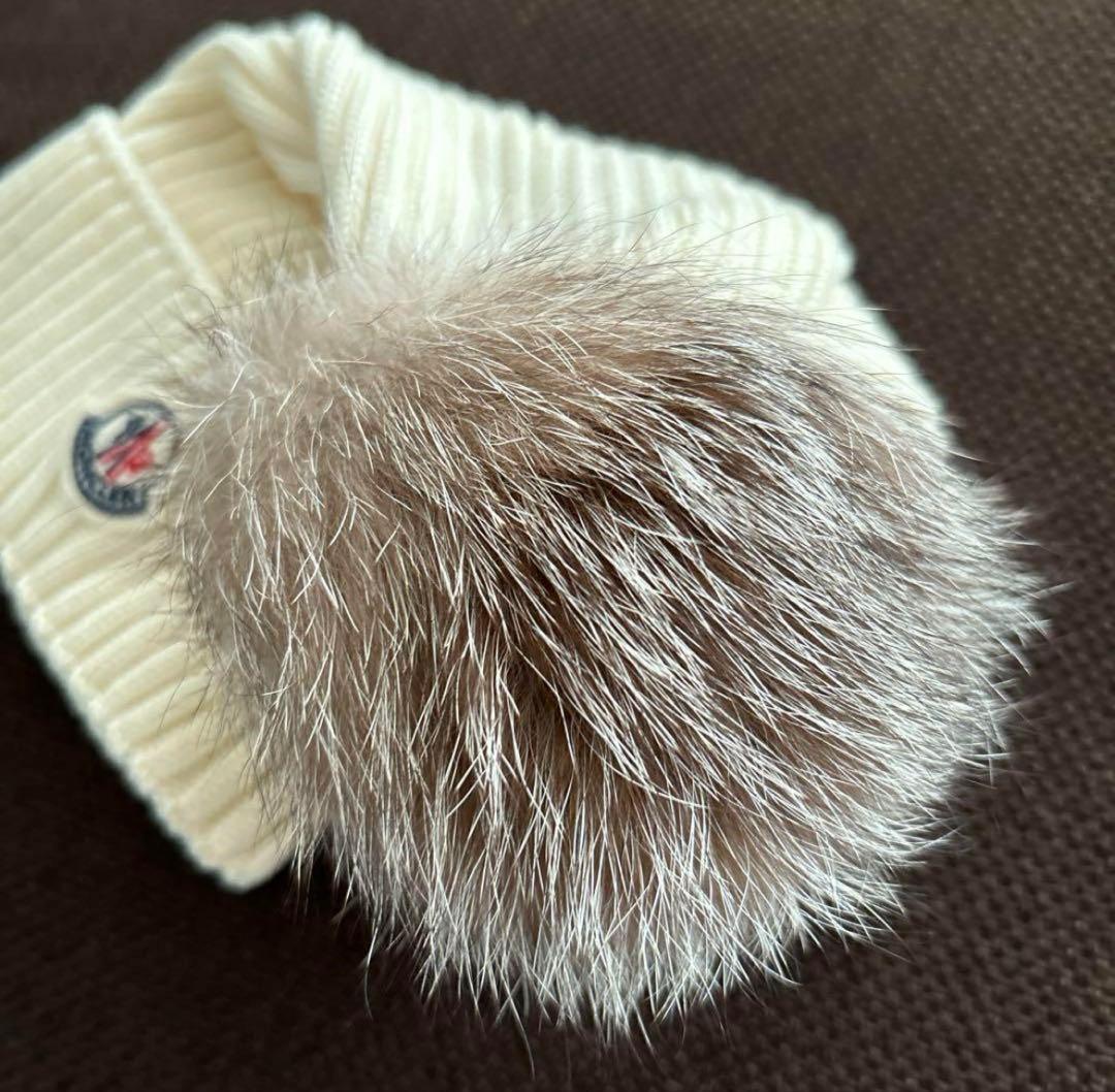 373　MONCLER モンクレール　キッズLサイズ　アイボリー ニット帽