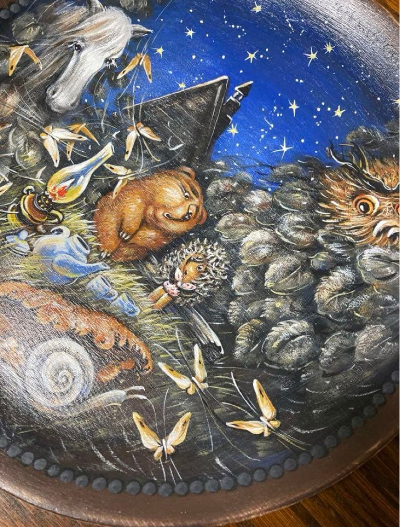 ロシア雑貨☆『霧の中のハリネズミ』木製トレー 壁掛け飾り