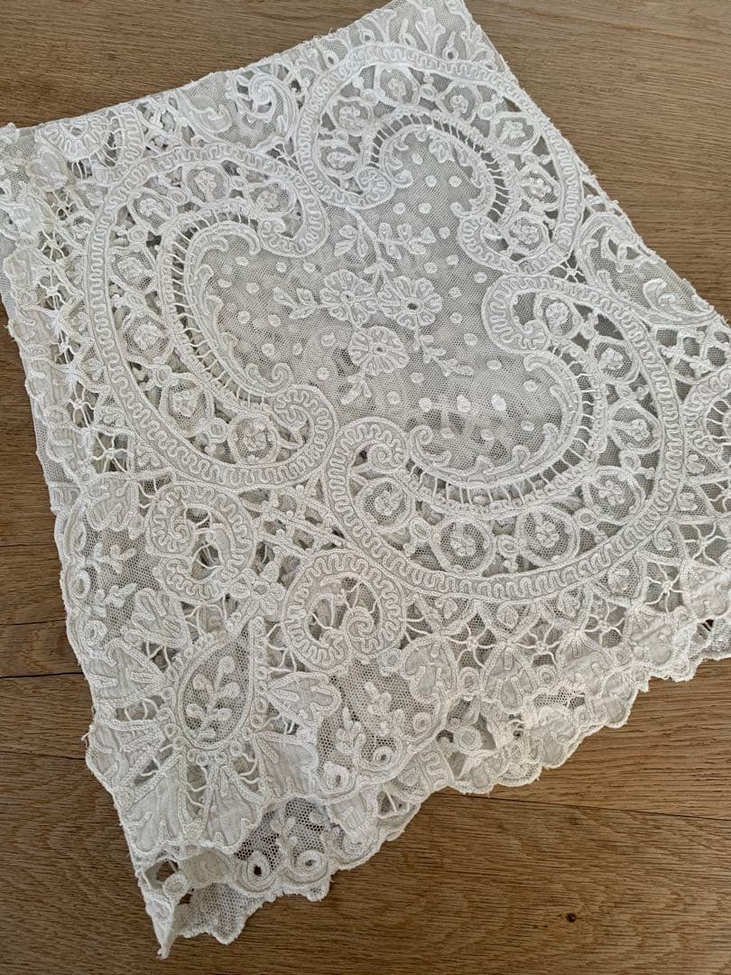 フランスアンティークコーネリー刺繍チュールレースカーテン※スカラップ刺繍