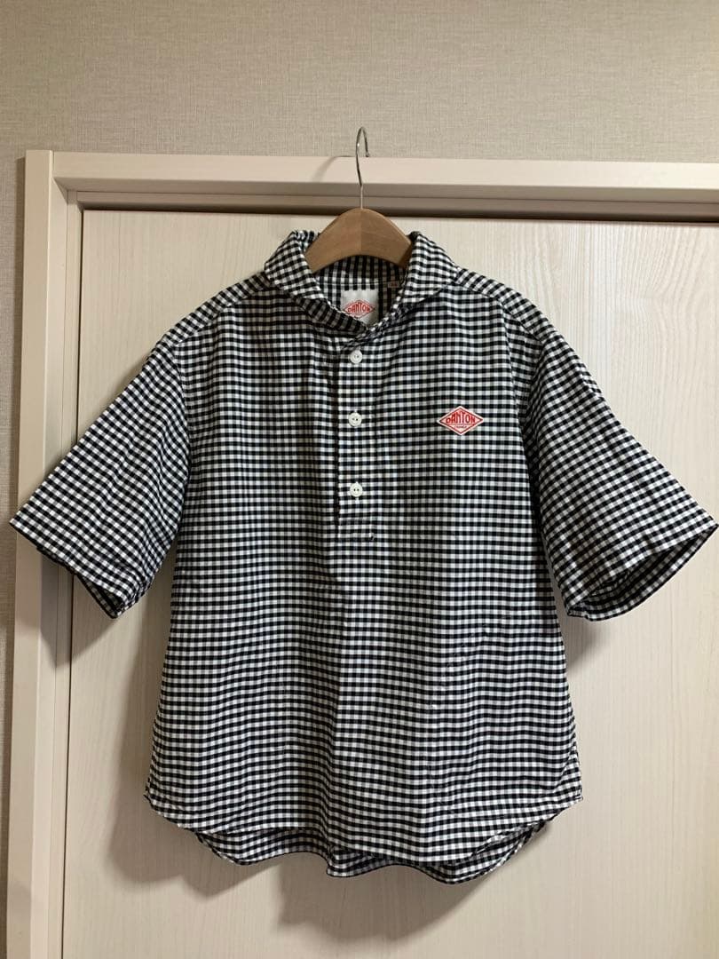 美品 DANTON ダントン プルオーバー半袖シャツ 丸襟 ギンガムチェック