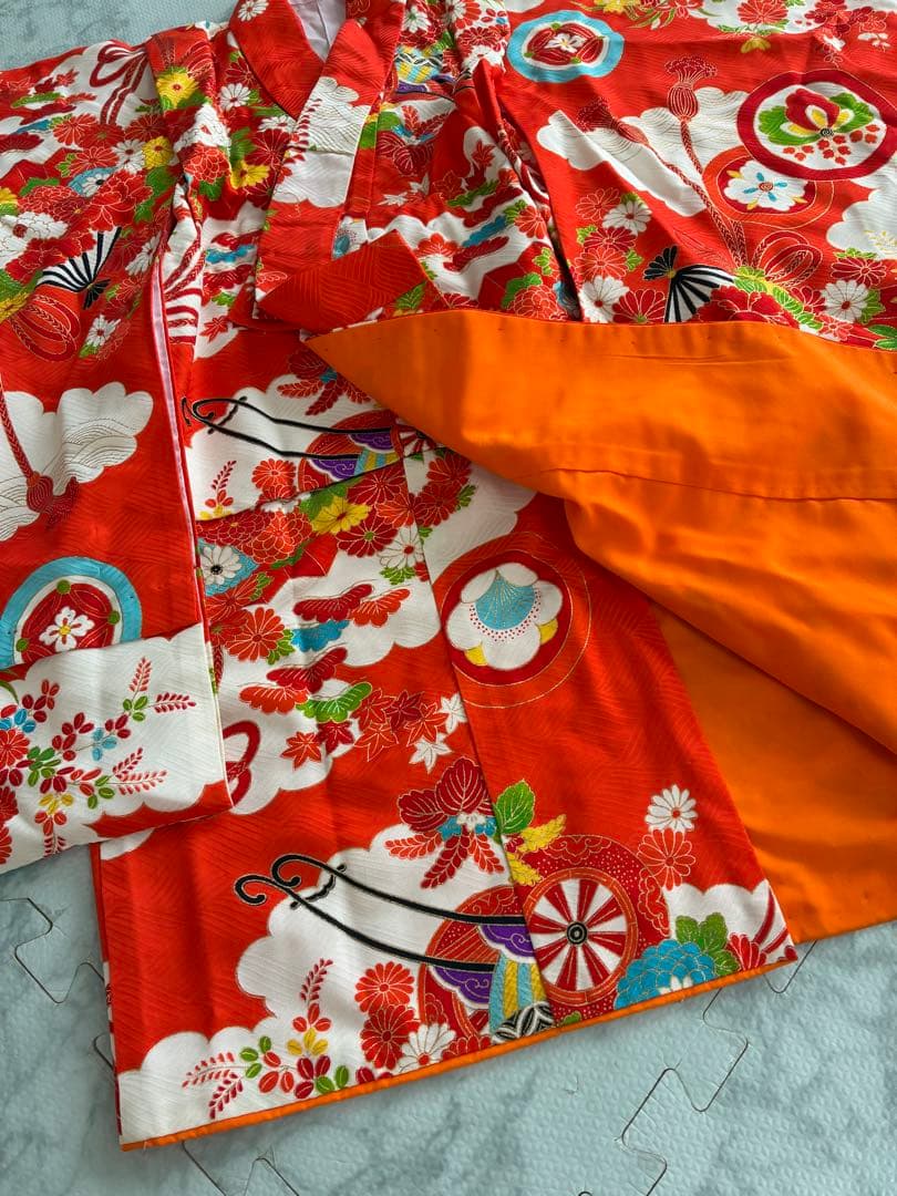 七五三　３歳　着物　アンティーク　被布　セット　正絹