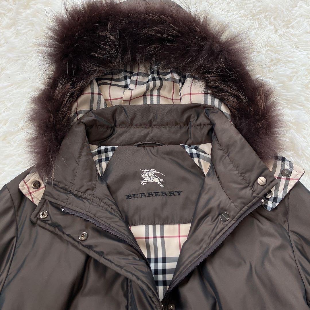 希少 バーバリーロンドン モッズコート ノバチェック リアルファー ダウン