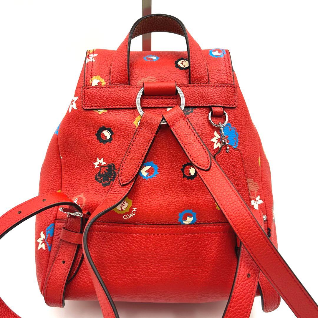 COACH 　コーチ　フローラル　ターンロック　ミニリュック　 花柄 　レッド