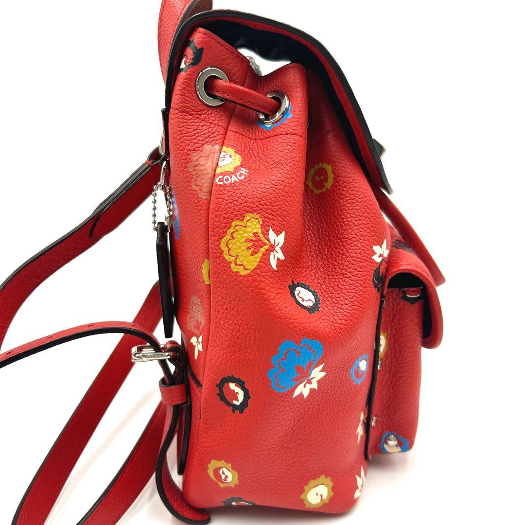 COACH 　コーチ　フローラル　ターンロック　ミニリュック　 花柄 　レッド