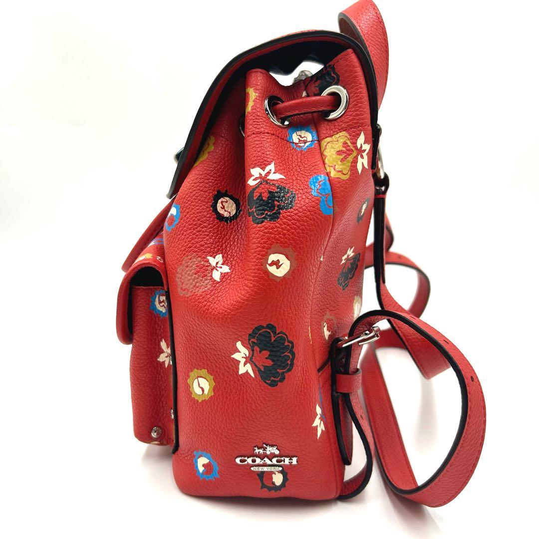 COACH 　コーチ　フローラル　ターンロック　ミニリュック　 花柄 　レッド