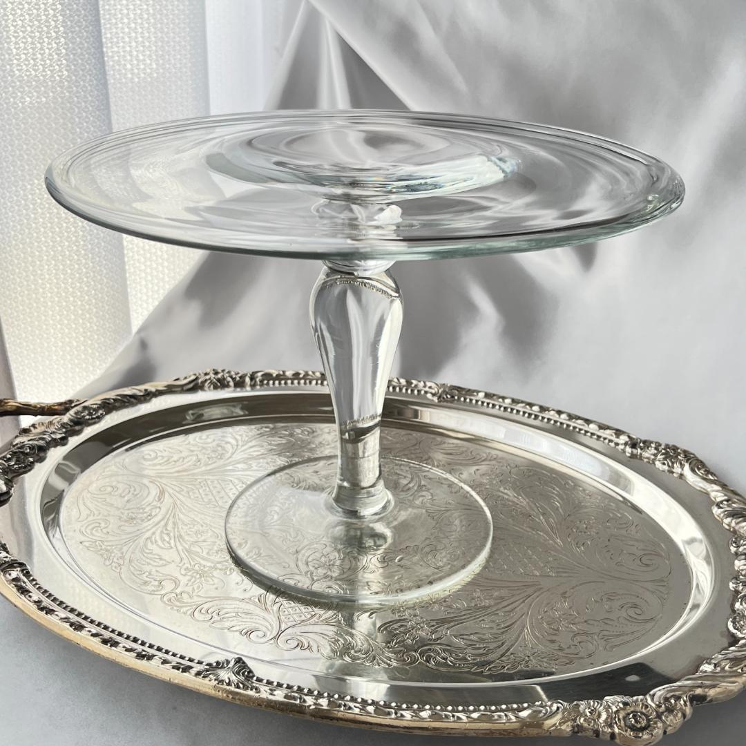 英国】 クリスタルのケーキスタンド / オブジェスタンド【ガラス