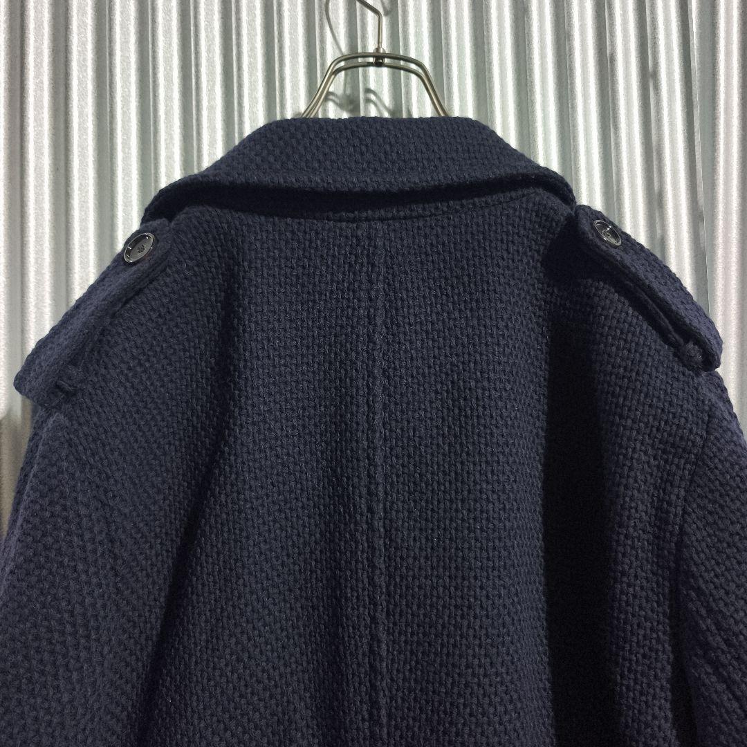 ヒューゴボス ダブルブレスト ロングコート ニット ワッフル ネイビー